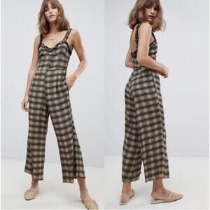 Faithfull The Brand Cancun Hillary Plaid Cropped Wide Leg Jumpsuit L